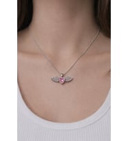 Pembe Kalp Melek Kanatlı Kadın Çelik Kolye