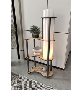 Tina Dekoratif Raflı Modern Lambader Beyaz Abajur