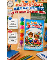 20 Set Yeni Okumayı Öğrenen Öğrencilere Hediye Artık Okuyorum Yazılı 1. Sınıf Hatırası Emoji Kurşun Kalem Tebrik Kartı Hediyeli