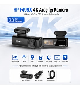 Hp F499x 4K Lcd Ekran Wi-fi Tekli Araç İçi Kamera (Resmi Distribütör Garantili)