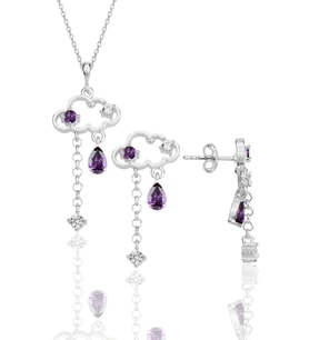Gümüş rodyumlu ametis ve zirkon taşlı bulut kolye ve küpe ikili set SGTL12354RODAJ
