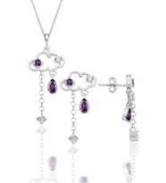 Gümüş rodyumlu ametis ve zirkon taşlı bulut kolye ve küpe ikili set SGTL12354RODAJ