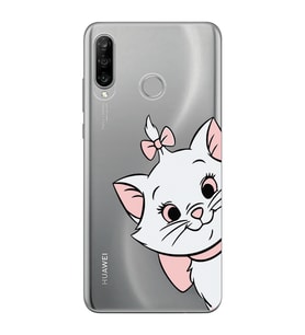 Huawei P30 Lite Uyumlu Marie Kedicik Desenli Şeffaf Telefon Kılıfı