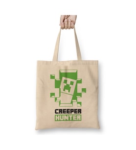 Creeper Hunter Gaming Minecraft Beyaz Bez Çanta Uzun Saplı Alışveriş Çantası Plaj Çantası