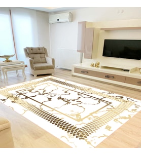 Eliana Home Dijital Baskı Yıkanabilir Kaymaz Taban Salon Halısı Ve Yolluk LNA0848-FNL58 (Beyaz)
