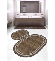 Dijital Baskılı Kaymaz Taban Yıkanabilir Oval 2'li Klozet Takımı Banyo Paspası NOKZ-HY-1308 (Kahverengi)