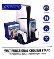 PS5 Slim / PS5 Pro Uyumlu Çok Fonksiyonlu Soğutucu Stant - Çift Kol Şarj Standı ve Oyun Yuvalı