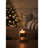 Dönen Mumluk Büyük Kar Tanesi Figürlü Altın Metal Tealight Mum Tutucu Yılbaşı Dekoru 18 cm