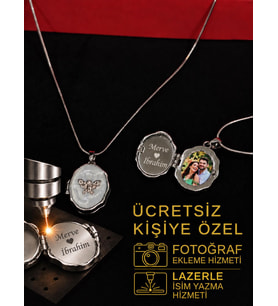 316L Çelik Gümüş Renk Açılır Resimli Kolye (Fotoğraf ve İsim eklenebilir)