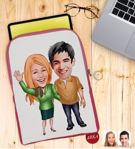 BK Gift Kişiye Özel Sevgililer Karikatürlü Taşınabilir Koruyucu Tablet Kılıfı & Organizer Çanta - Pembe-110