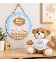 Kişiye Özel Bebek Kapı Süsü (Peluş Ayıcık Hediyeli) – Baby Shower / Hastane Odası