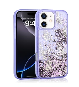 iPhone 11 Kılıf Sıvılı Simli Kelebek Tasarım Şeffaf Liquid Glittery Silikon Kapak (Mor)
