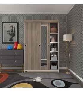 Kenzlife gardırop sürgülü kapaklı kapılı 120 papatya crd aynalı gardolap dolap (Karışık)