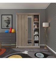 Kenzlife gardırop sürgülü kapaklı kapılı 120 papatya crd aynalı gardolap dolap (Karışık)