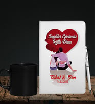 Sevgililer Gününe Özel Defter Kalem & Siyah Varil Kupa Hediye Seti 1