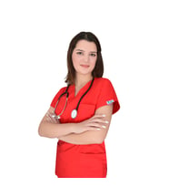Ünisex Kırmızı Likralı Doktor Hemşire Üniforması Alt Üst Takım