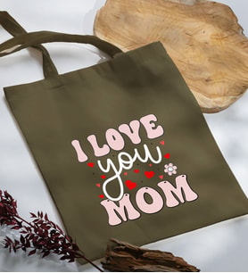 BK Gift Anneler Günü Tasarımlı Haki Kumaş Bez Çanta, Baskılı Omuz Çantası, Alışveriş Çantası, Anneler Günü Hediyesi, Anneye Hediye-2