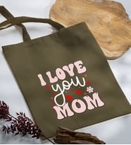 BK Gift Anneler Günü Tasarımlı Haki Kumaş Bez Çanta, Baskılı Omuz Çantası, Alışveriş Çantası, Anneler Günü Hediyesi, Anneye Hediye-2