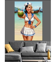 Denizci Kıyafetli Pin-Up Kız Dekoratif Kanvas - Mdf Ahşap Tablo