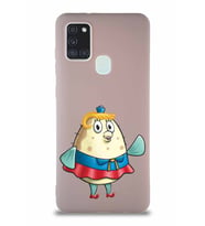 Samsung Galaxy A21S Soft Premier Kapak Bayan Puff Tasarımlı Silikon Kılıf - Pudra (Şeffaf)
