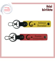 Çocuk Ve Ayyıldız Gibi Parlayan Anlamlı Hediye, Kişiye Özel Deri Anahtarlık Takım, Sarı-Nar Çiçeği