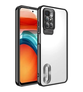 Coverzone Xiaomi Redmi 10 ile uyumlu K?l?f Kamera Korumal? Logo G�steren Parlak renk kenar �izgileri ile ??k bir tasar?m Colored Z-Omega Kapak Siyah