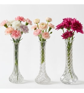 El Yapımı Üfleme Cam Karanfillik ve Vazo - Şeffaf Dekoratif İnce Çiçek Vazosu, 1 Adet, 10x25 cm, Asorti Model Gönderimi