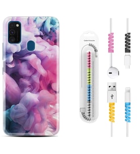 Samsung M21 M22 M23 M30 M31S M32 Kılıf Kablo Koruma Spiral Silikon Pink Cloud 1305