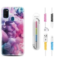 Samsung M21 M22 M23 M30 M31S M32 Kılıf Kablo Koruma Spiral Silikon Pink Cloud 1305