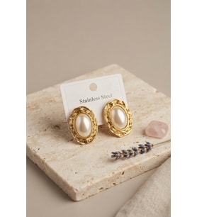316L Gold Renk Gold Renk Vintage Beyaz İncili Model Küpe TJ-BKP12060