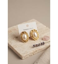 316L Gold Renk Gold Renk Vintage Beyaz İncili Model Küpe TJ-BKP12060