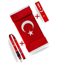 Türk Bayrak'lı Oto Torpido & Pandizot Üstü Peluş Halı / Oto Ayna Askısı / Tampon Dili & Çeki Ipi
