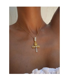 Kadın Gümüş Kolye - Ankh Mısır Scarab - Işıklı Kutuda (Gümüş - Altın)