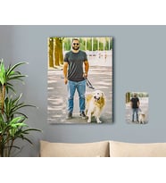 BK Gift Kişiye Özel Tam Boy Erkek ve Köpek Karikatürlü Kanvas Tablo 50x70cm-1