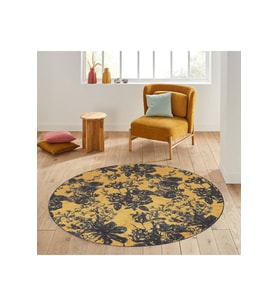 Eliana Home Baskılı, Yıkanabilir Kaymaz Taban Yuvarlak Halı LNA7014 120x120 cm (Sarı)