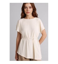 Defacto Asimetrik Kayık Yaka Bürümcük Kısa Kollu Taş Kadın T-Shirt G9272AX/ER37