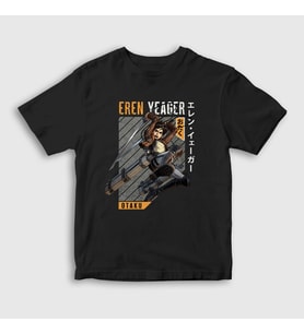 Presmono Unisex Çocuk Siyah Eren Fan Anime Attack On Titan T-Shirt 125501tt