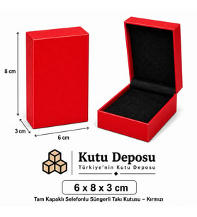 6x8x3 cm Tam Kapaklı Selefonlu Süngerli Takı Kutusu - Kırmızı (DEMONTE) (50 ADET)