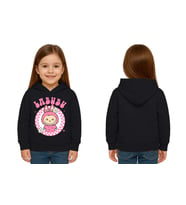 Unisex Baskılı Çocuk Swaetshirt Labubu Baskılı Kapüşonlu 3 İplik Şardonlu (Siyah)