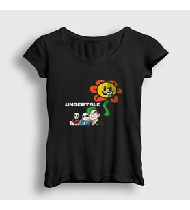 Presmono Kadın Siyah Flowey Undertale T-Shirt 32102tt