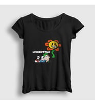 Presmono Kadın Siyah Flowey Undertale T-Shirt 32102tt