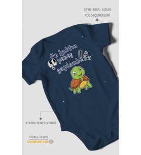 Ne Baktın Gebeş Gaplumba Baskılı Bebek Zıbını – Çıtçıtlı Body  %100 Pamuk Kısa Kol (Lacivert)