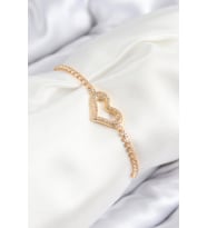 Pirinç Zirkon Taşlı Kalp Model Gold Renk Asansörlü Kadın Bileklik TJ-BB7743