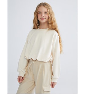 LCW Kids Ekru Bisiklet Yaka Basic Kız Çocuk Sweatshirt