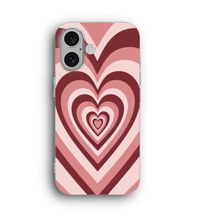 iPhone 16 Uyumlu Pembe Kalp Desenli Şeffaf Telefon Kılıfı