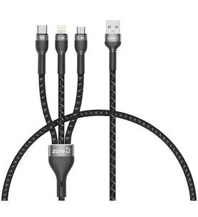 Lexroo Shira Serisi 3in1 USB Kablo 30cm - Siyah