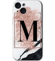 İphone 15 Kılıf HD Desen Baskılı Kılıf - Pembe Mermer Desenli M Harfi