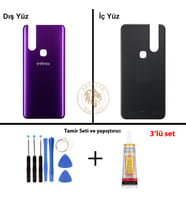 Infinix S5 Pro Mor Uyumlu Arka Kapak + Yapıştırıcı ve Vida Seti Arka Cam Batarya Pil Kapağı