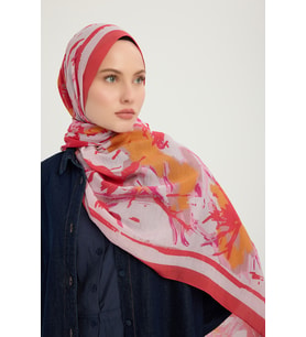 Schaless Özgür Fırçalar - Camel - Vierra Desenli Viskon Şal - 70x190 Cm (Nar Çiçeği)