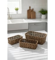 Favorite 9229 Akasya 3'Lü Rattan Sepet Seti Dekoratif Düzenleyici Hasır Çok Amaçlı Organizer
